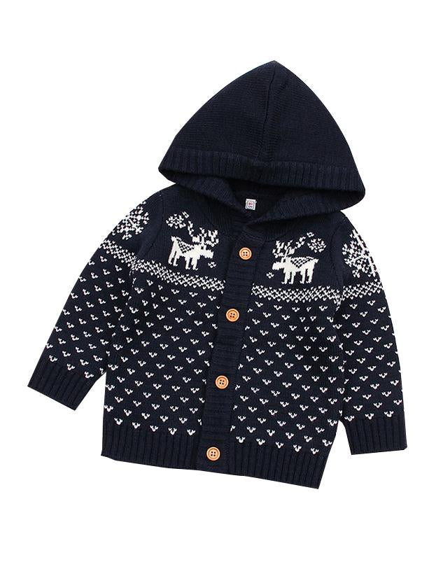 Christmas Tree Elk Crochet Hooded Cardigan Xmas Knitted Coat - dianjiang-