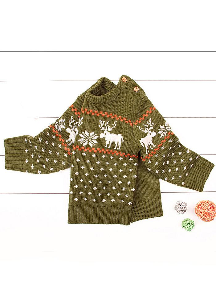 Christmas Elk Snowflake Jumper Knitting Sweater Baby Boy Crochet Sweatshirt - dianjiang-