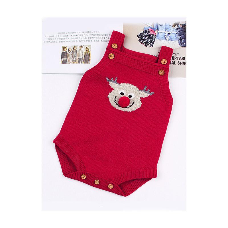 Adorable Christmas Onesie Elk Knitted Suspender Romper Baby Bodysuit - dianjiang-