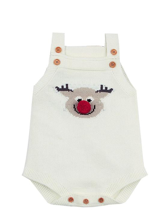 Adorable Christmas Onesie Elk Knitted Suspender Romper Baby Bodysuit - dianjiang-