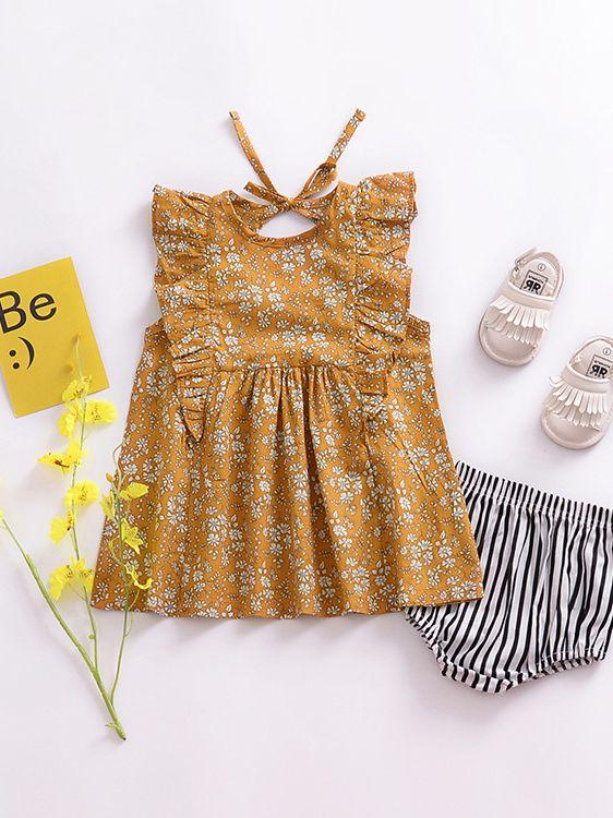 Vintage Floral Flutter Sleeve Summer NEW Dress for Baby Toddler Girls - dianjiang-