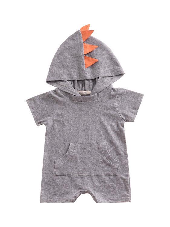 Summer Dinosaur Pattern Hoodie Baby Unisex Romper with Pocket Short Sleeve Playsuit - dianjiang-