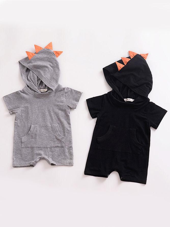 Summer Dinosaur Pattern Hoodie Baby Unisex Romper with Pocket Short Sleeve Playsuit - dianjiang-