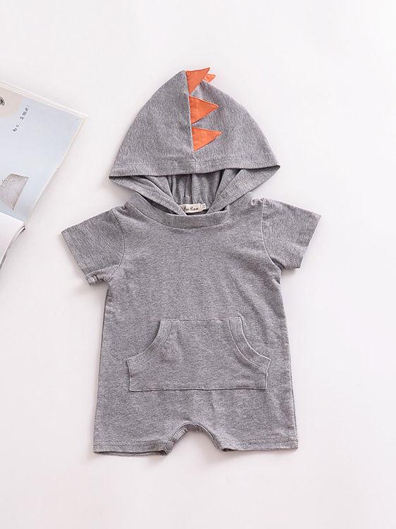 Summer Dinosaur Pattern Hoodie Baby Unisex Romper with Pocket Short Sleeve Playsuit - dianjiang-