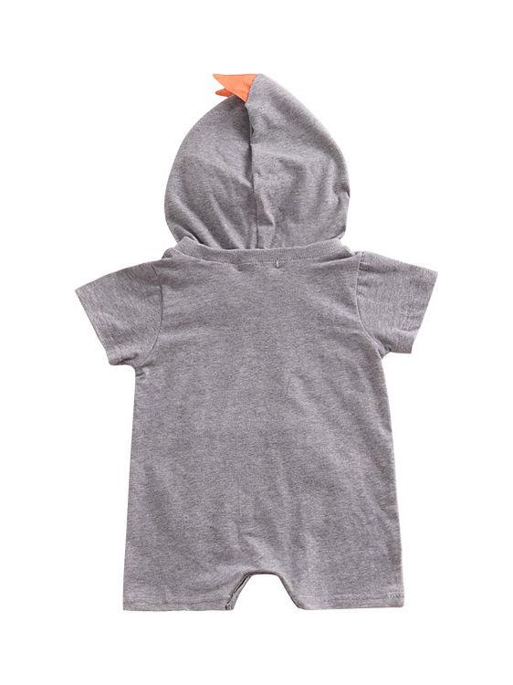 Summer Dinosaur Pattern Hoodie Baby Unisex Romper with Pocket Short Sleeve Playsuit - dianjiang-