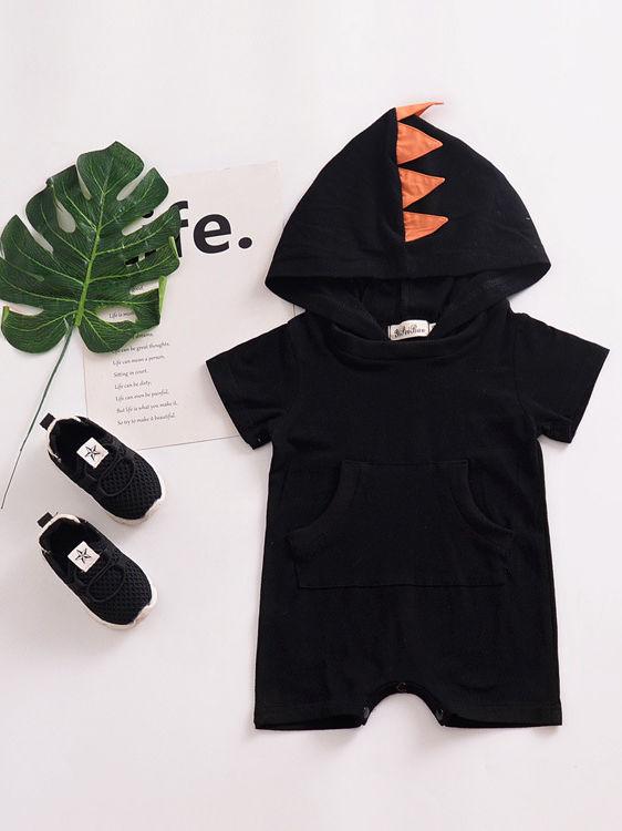 Summer Dinosaur Pattern Hoodie Baby Unisex Romper with Pocket Short Sleeve Playsuit - dianjiang-