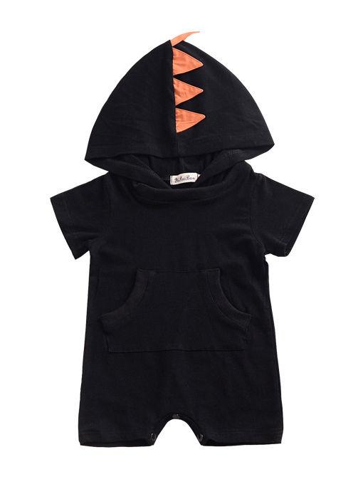 Summer Dinosaur Pattern Hoodie Baby Unisex Romper with Pocket Short Sleeve Playsuit - dianjiang-