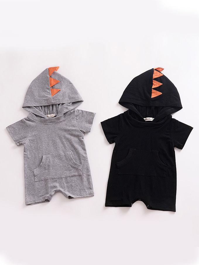 Summer Dinosaur Pattern Hoodie Baby Unisex Romper with Pocket Short Sleeve Playsuit - dianjiang-