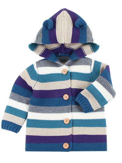 Animal Ear Pattern Cardigan Color-blocking Hoodie Knitted Clothes - dianjiang-