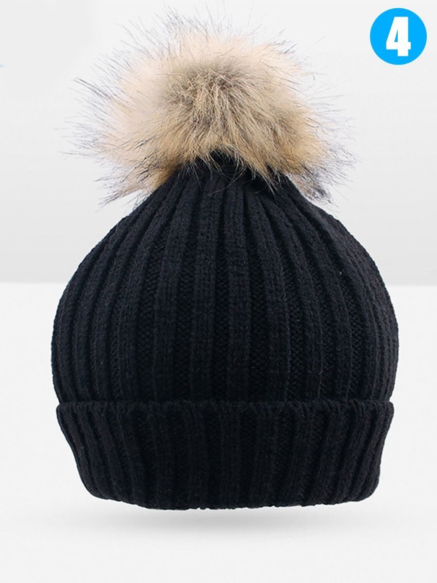 Cute Ball Trimmed Knitted Hat Solid Color for Autumn Winter - dianjiang-