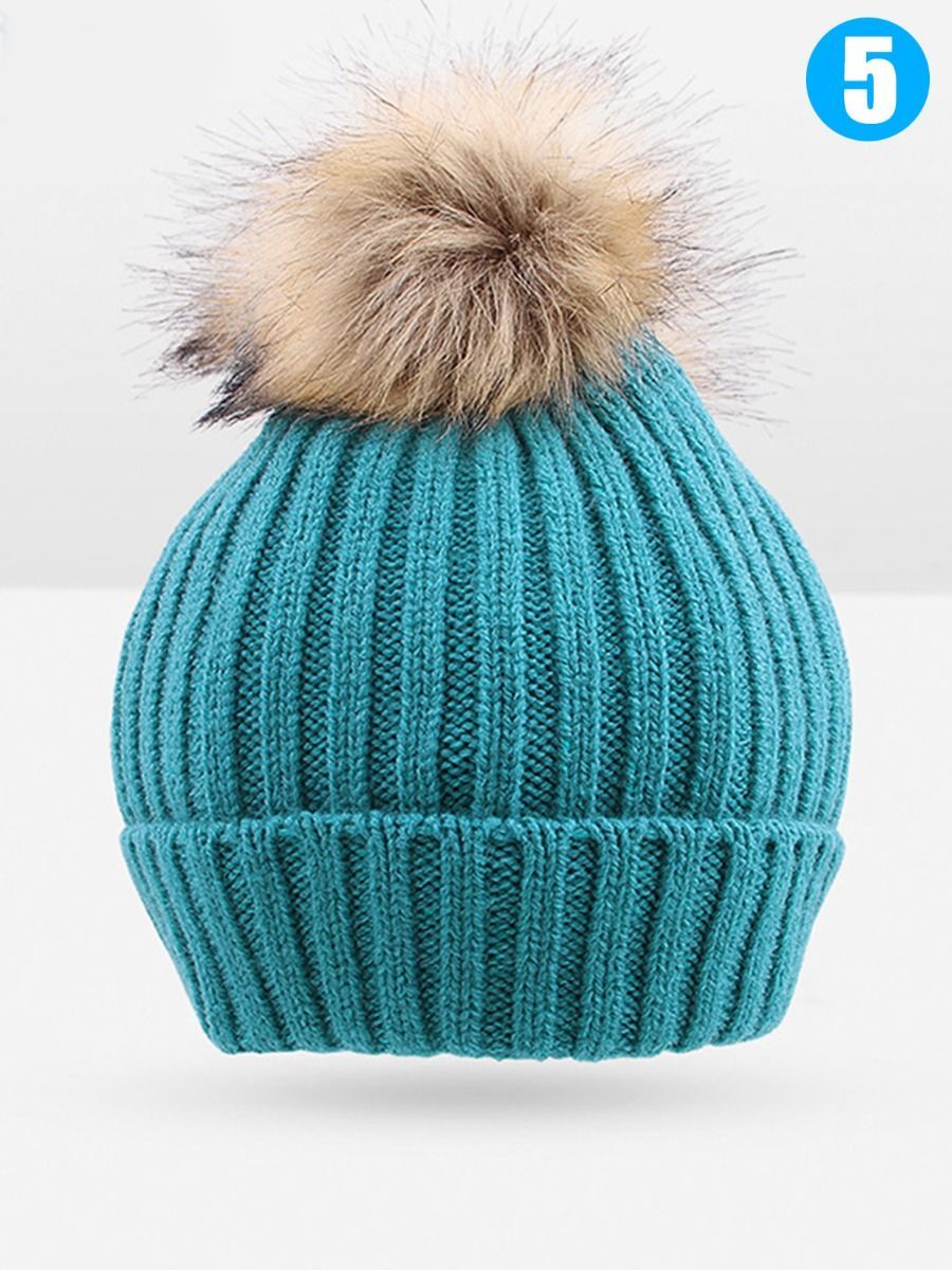 Cute Ball Trimmed Knitted Hat Solid Color for Autumn Winter - dianjiang-