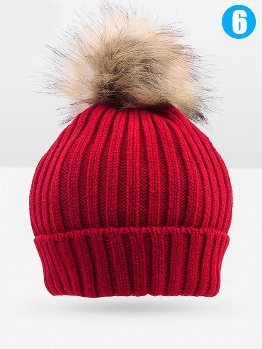 Cute Ball Trimmed Knitted Hat Solid Color for Autumn Winter - dianjiang-