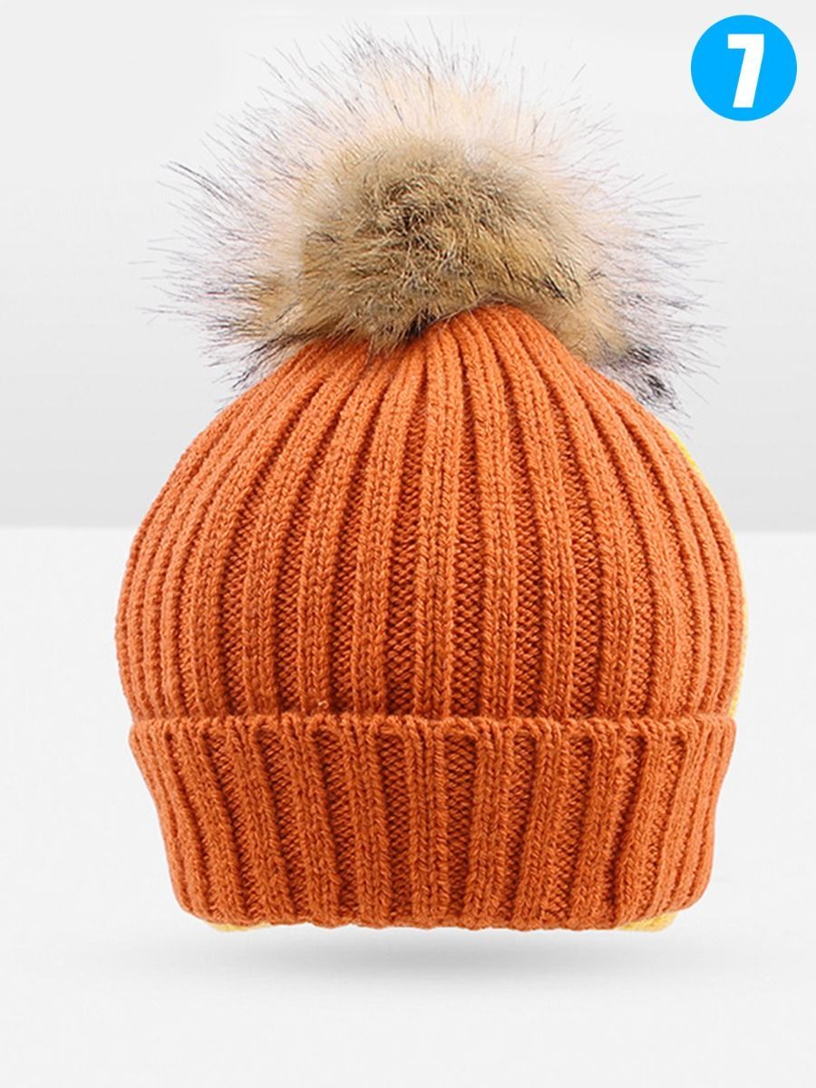 Cute Ball Trimmed Knitted Hat Solid Color for Autumn Winter - dianjiang-