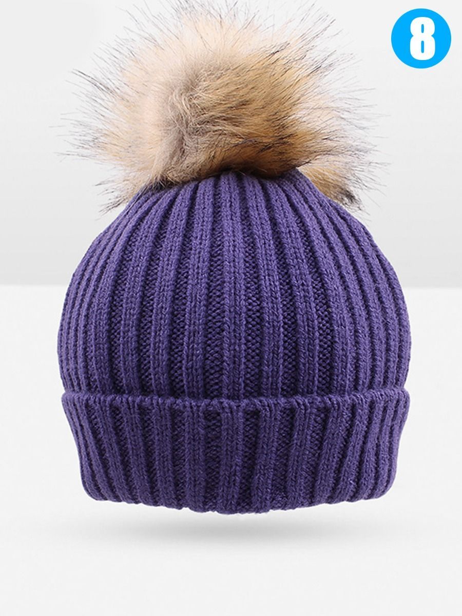 Cute Ball Trimmed Knitted Hat Solid Color for Autumn Winter - dianjiang-