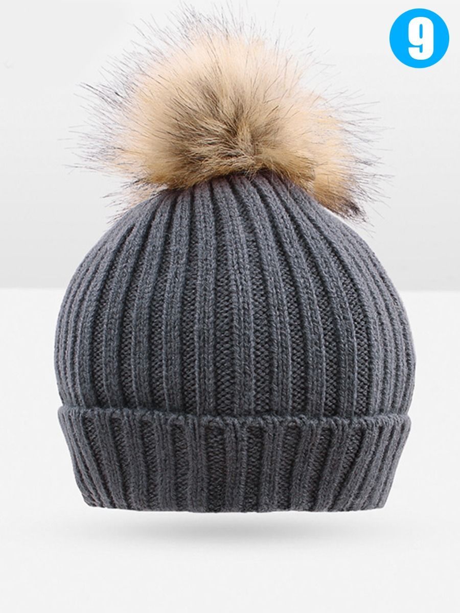 Cute Ball Trimmed Knitted Hat Solid Color for Autumn Winter - dianjiang-