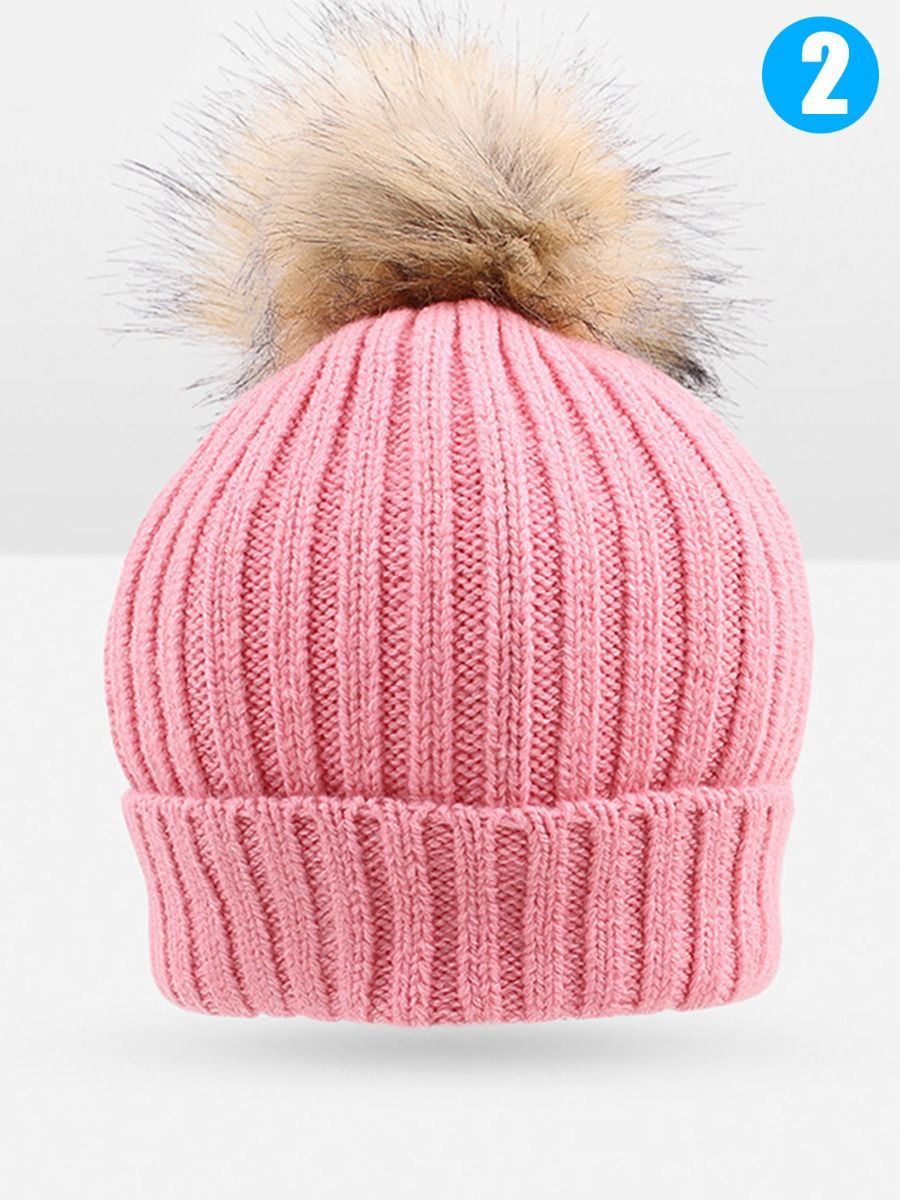 Cute Ball Trimmed Knitted Hat Solid Color for Autumn Winter - dianjiang-