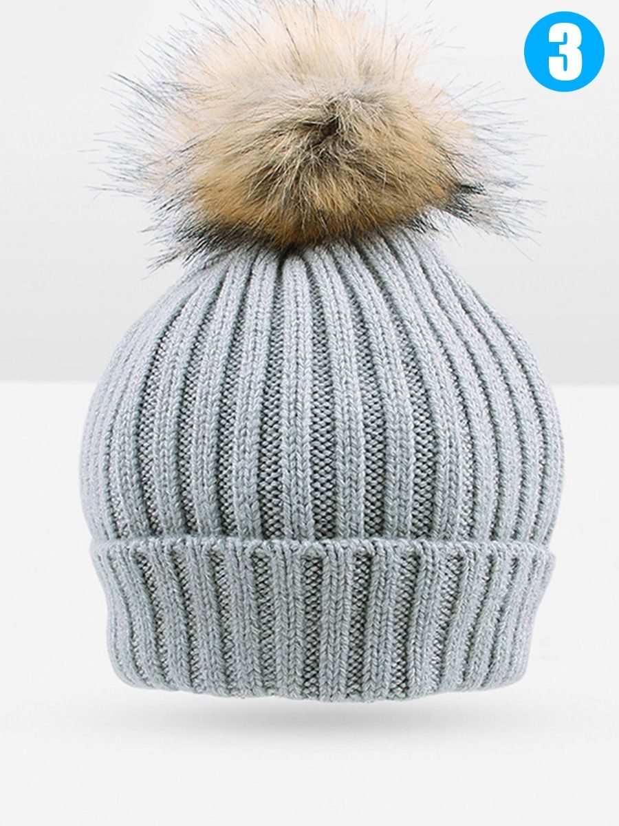 Cute Ball Trimmed Knitted Hat Solid Color for Autumn Winter - dianjiang-