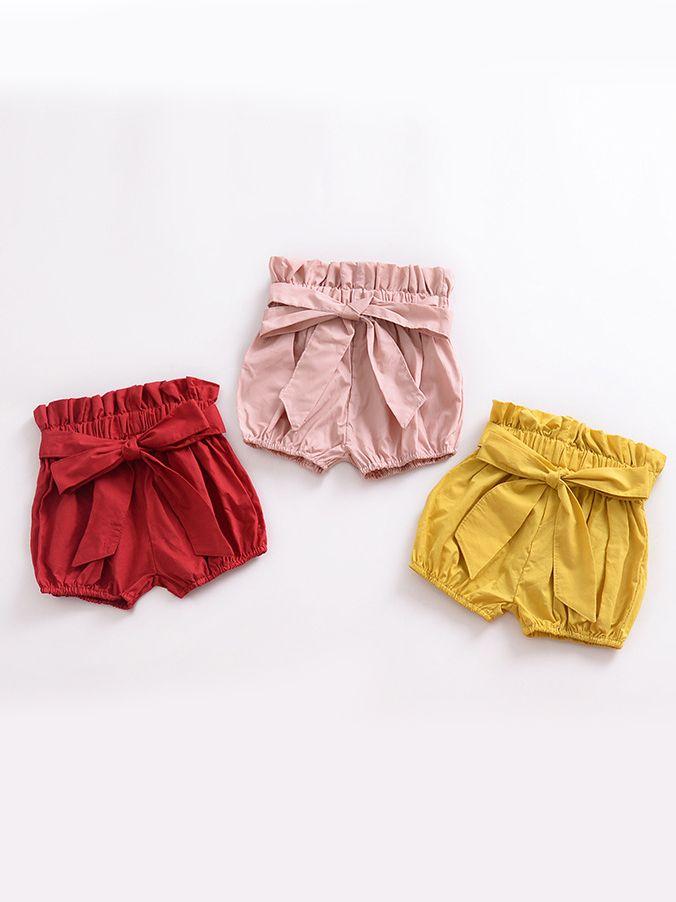 Selvedge Baby Girls Summer Lantern Shorts Infant Bread Pants Solid Color/Checked - dianjiang-