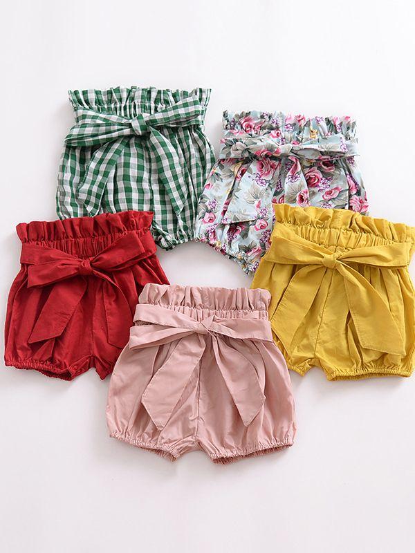 Selvedge Baby Girls Summer Lantern Shorts Infant Bread Pants Solid Color/Checked - dianjiang-