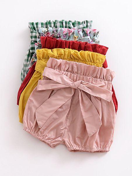 Selvedge Baby Girls Summer Lantern Shorts Infant Bread Pants Solid Color/Checked - dianjiang-