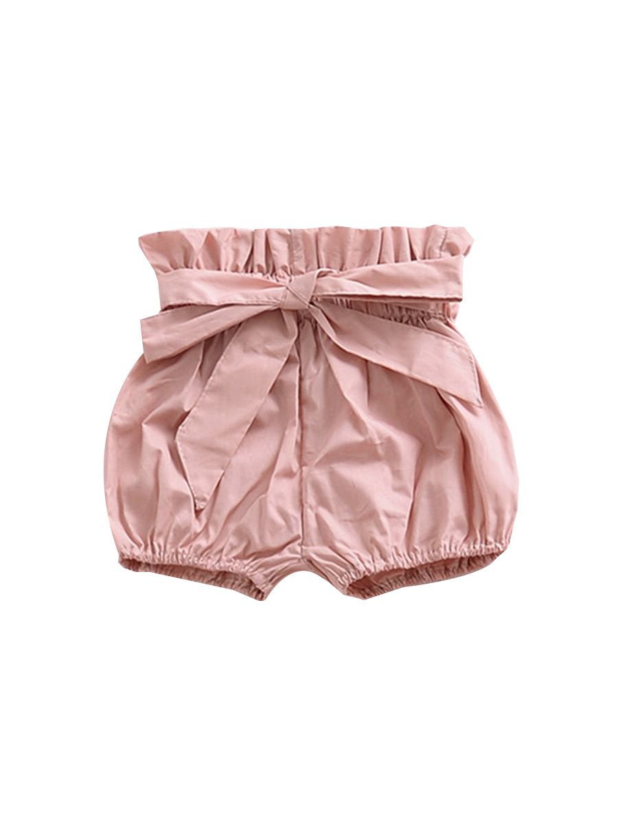 Selvedge Baby Girls Summer Lantern Shorts Infant Bread Pants Solid Color/Checked - dianjiang-