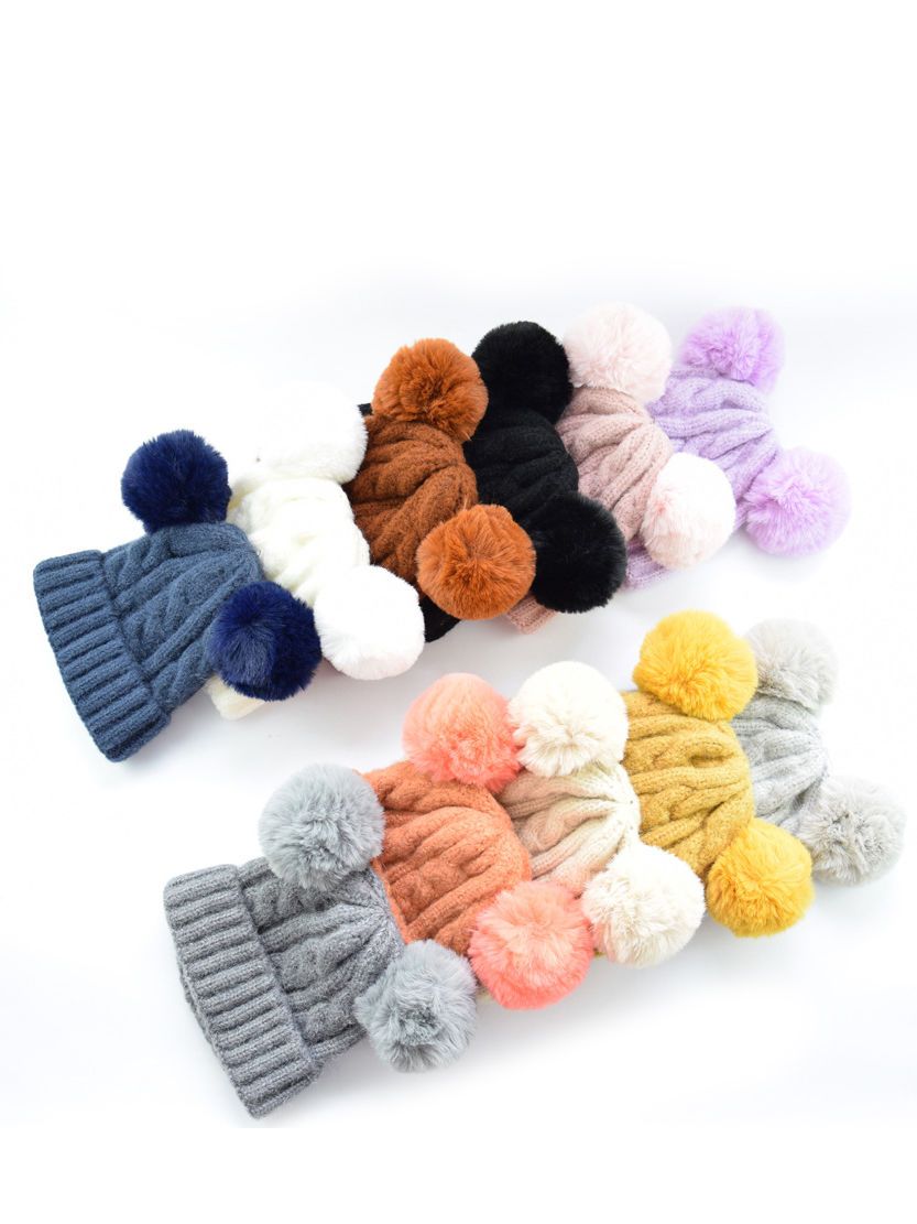 Winter Cable Knit Beanie with Double Pom - dianjiang-