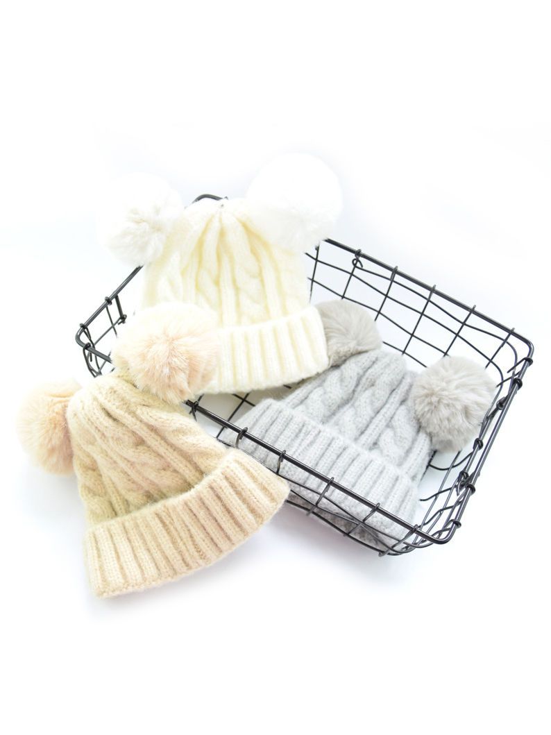 Winter Cable Knit Beanie with Double Pom - dianjiang-