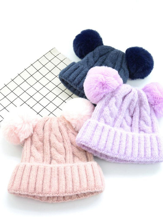 Winter Cable Knit Beanie with Double Pom - dianjiang-