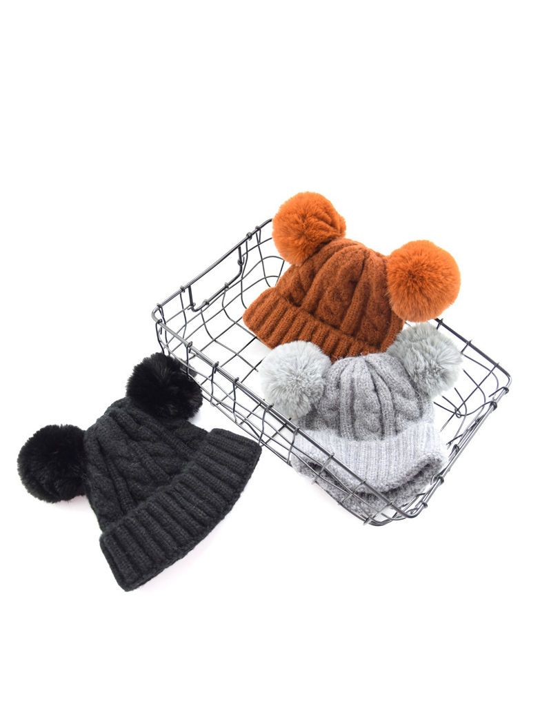 Winter Cable Knit Beanie with Double Pom - dianjiang-