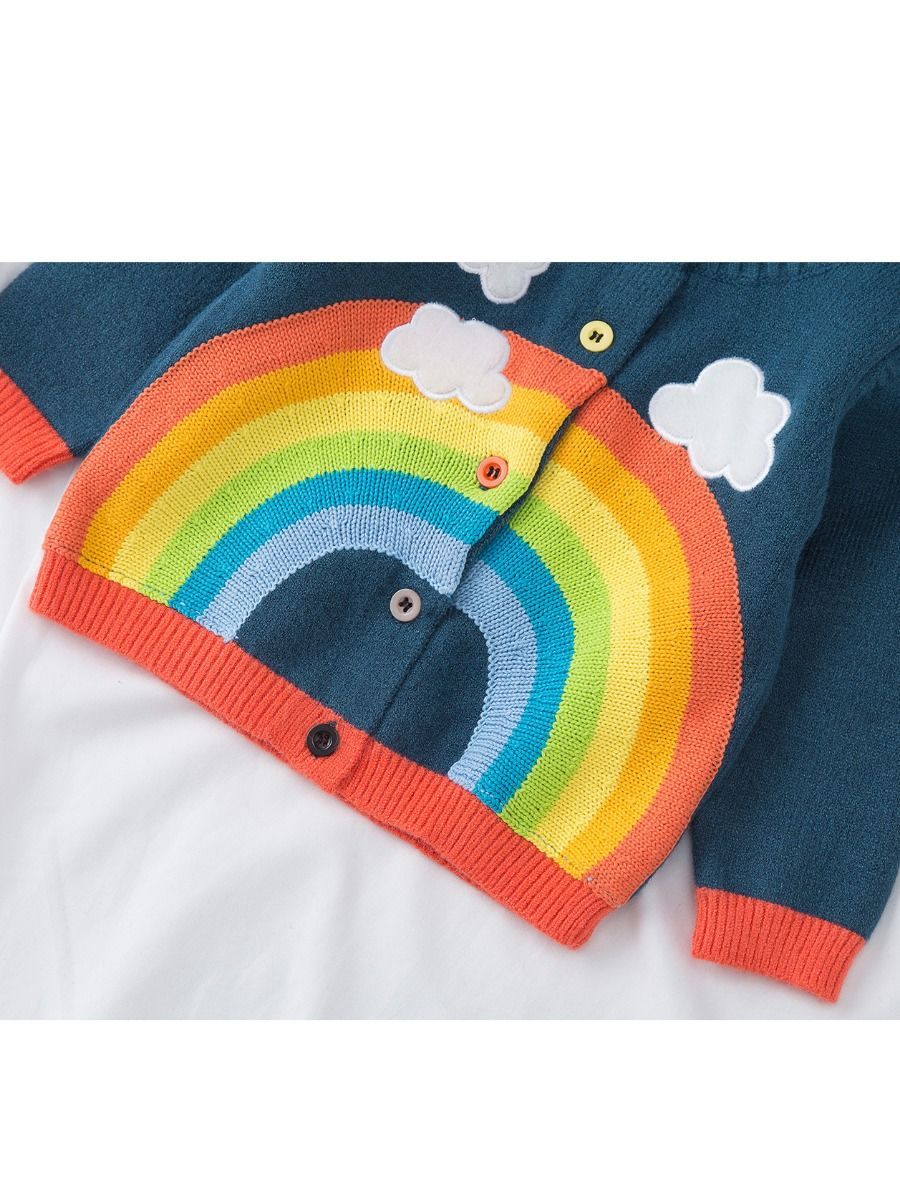 Cute Cloud Rainbow Top Crochet Cardigan Baby Girls Kids Knitwear - dianjiang-