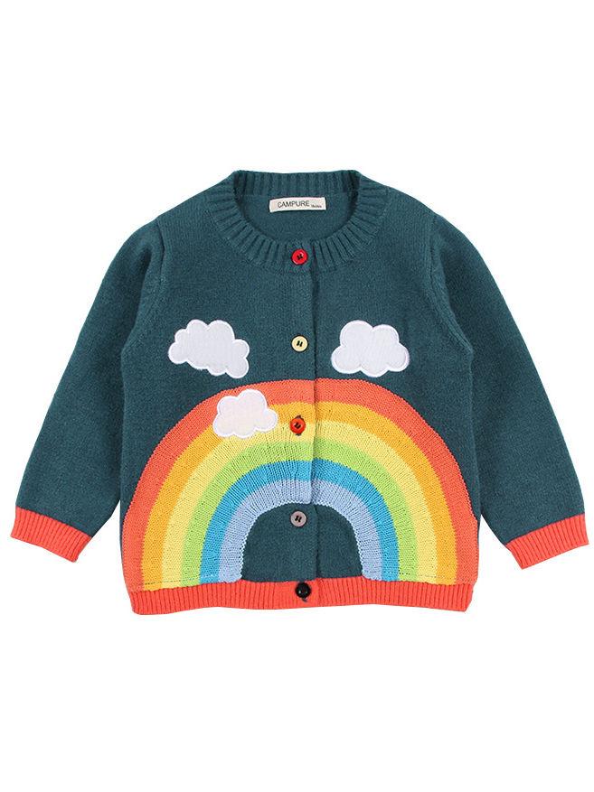 Cute Cloud Rainbow Top Crochet Cardigan Baby Girls Kids Knitwear - dianjiang-