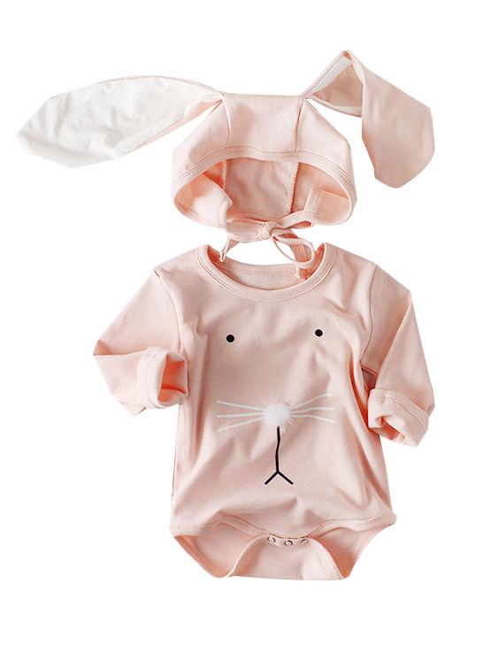 Spanish Style Baby Easter Clothes Set Long Sleeve Cotton Romper+Bunny Ear Detachable Hat - dianjiang-