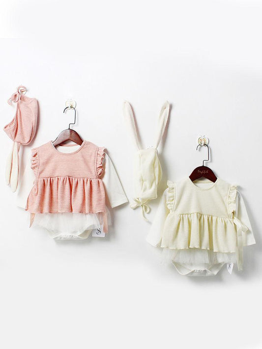 Spanish Style Top Ruffled Baby Vest with Bunny Ear Hat - dianjiang-