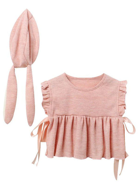 Spanish Style Top Ruffled Baby Vest with Bunny Ear Hat - dianjiang-