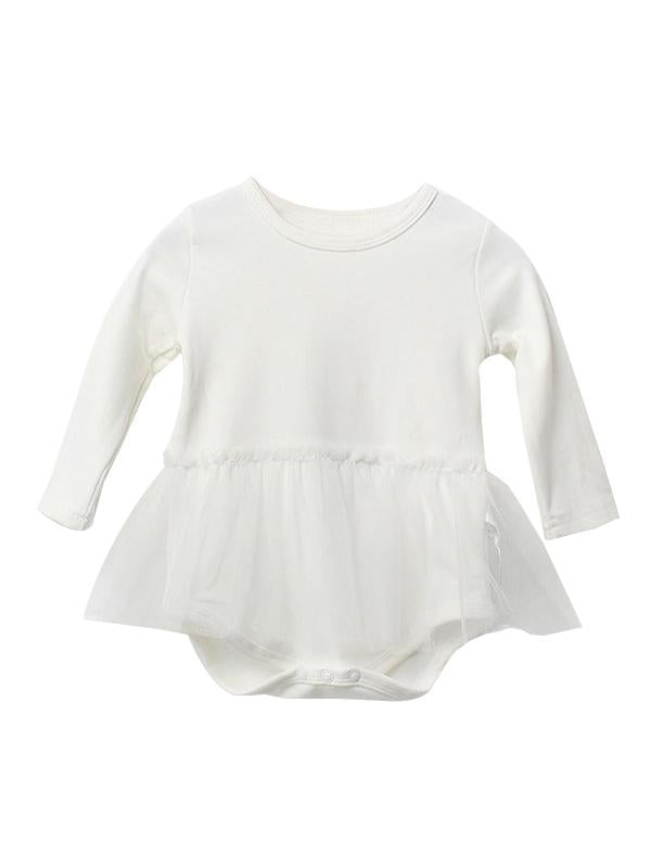 White Christening Baptisms Baby Tulle Long Sleeve Romper - dianjiang-