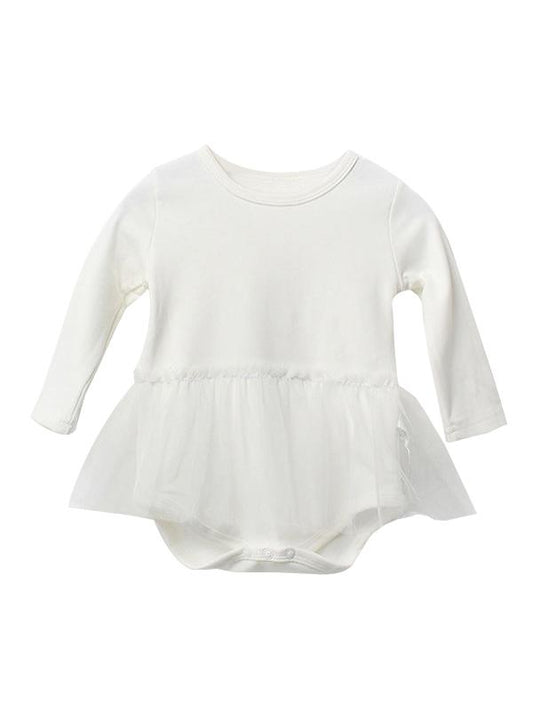 White Christening Baptisms Baby Tulle Long Sleeve Romper - dianjiang-