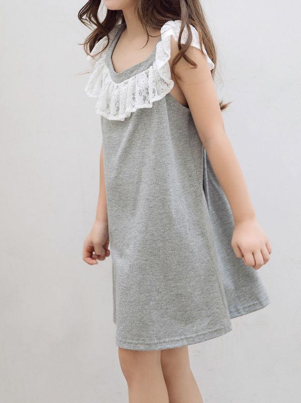 Lace Trimmed Collar Toddler Big Girl Kids Casual Dress - dianjiang-