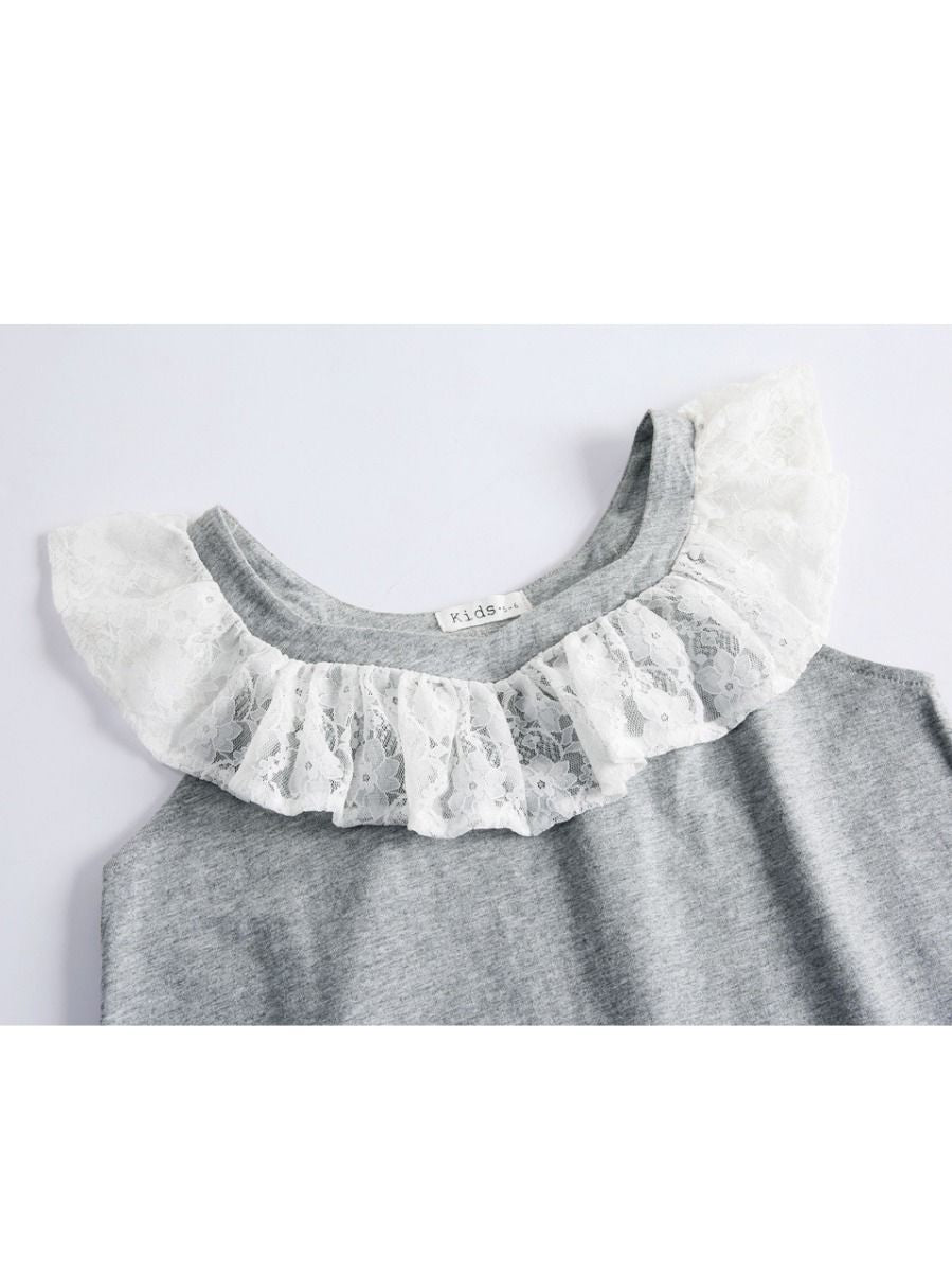 Lace Trimmed Collar Toddler Big Girl Kids Casual Dress - dianjiang-