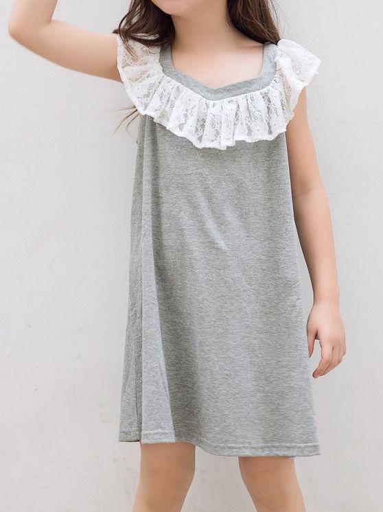 Lace Trimmed Collar Toddler Big Girl Kids Casual Dress - dianjiang-