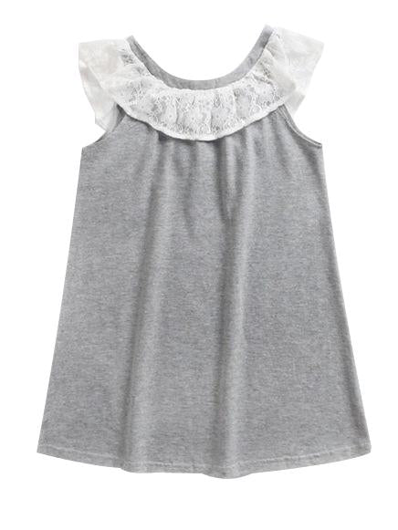 Lace Trimmed Collar Toddler Big Girl Kids Casual Dress - dianjiang-