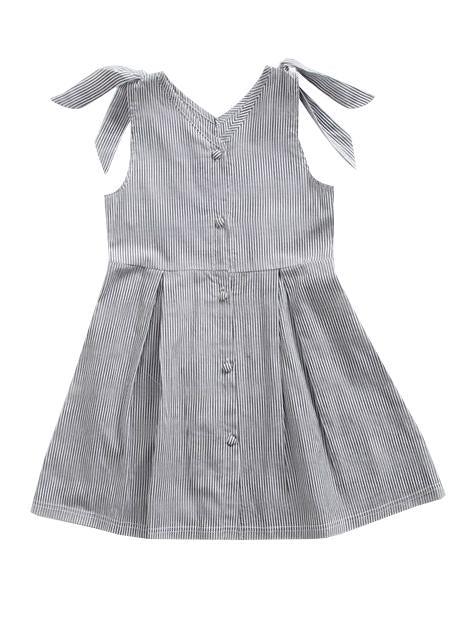 Little Big Girl Bunny Ear Style Black & White Vertical Stripe Sundress - dianjiang-