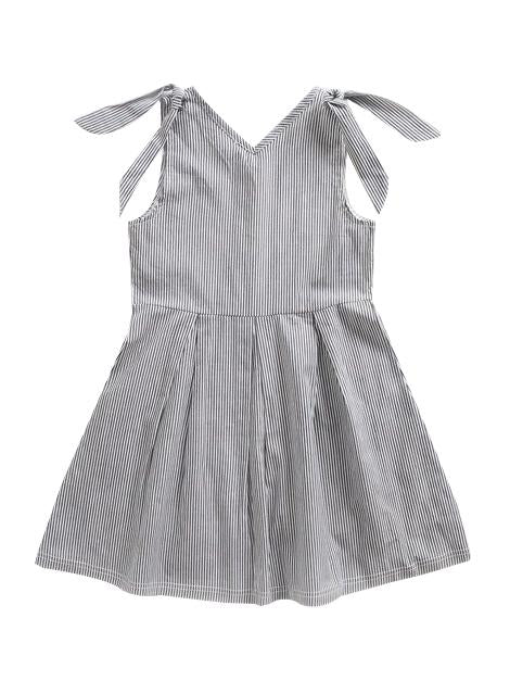 Little Big Girl Bunny Ear Style Black & White Vertical Stripe Sundress - dianjiang-