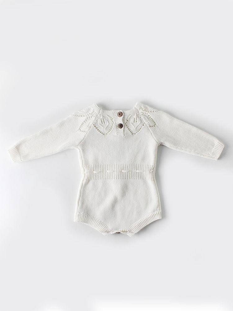 Leaf Crochet Pattern Romper Spanish Style Baby Girl Cotton Pink/White Bodysuit - dianjiang-