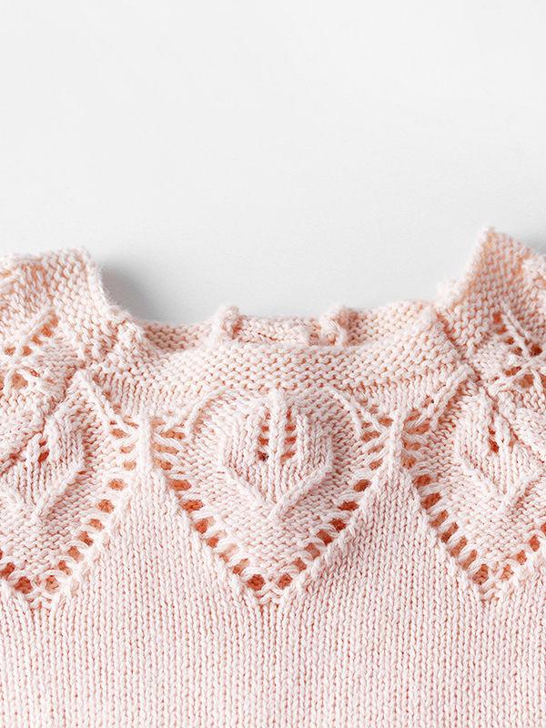 Leaf Crochet Pattern Romper Spanish Style Baby Girl Cotton Pink/White Bodysuit - dianjiang-