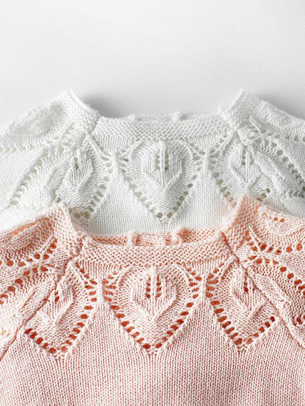 Leaf Crochet Pattern Romper Spanish Style Baby Girl Cotton Pink/White Bodysuit - dianjiang-