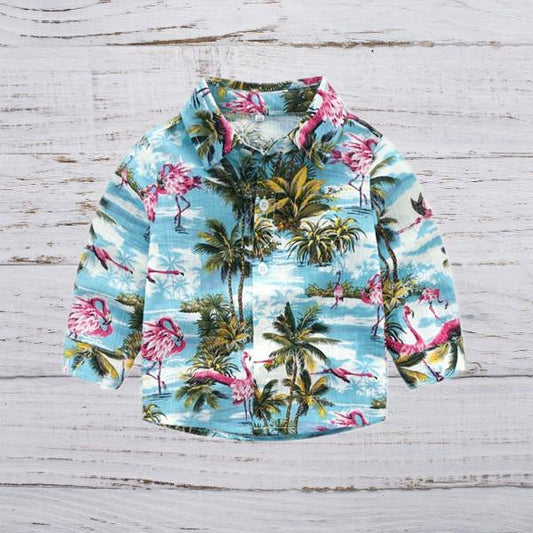 Hawaiian Style Long Sleeves Shirt Baby Little Boys Beach Clothes - dianjiang-