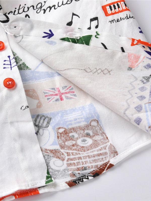 Spring Autumn Cartoon Print Cotton Shirt with Bow Tie for Baby Big Kids  - dianjiang-