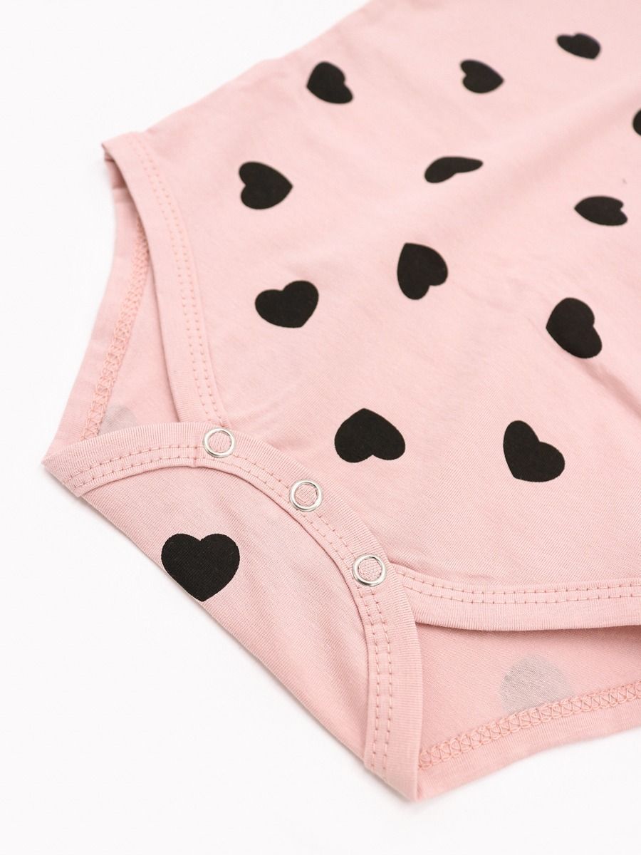 Baby Girls Bodysuit Clothing Outfits Set Love Heart Bodysuit+Striped Pants+Pink Bowknot Headband - dianjiang-