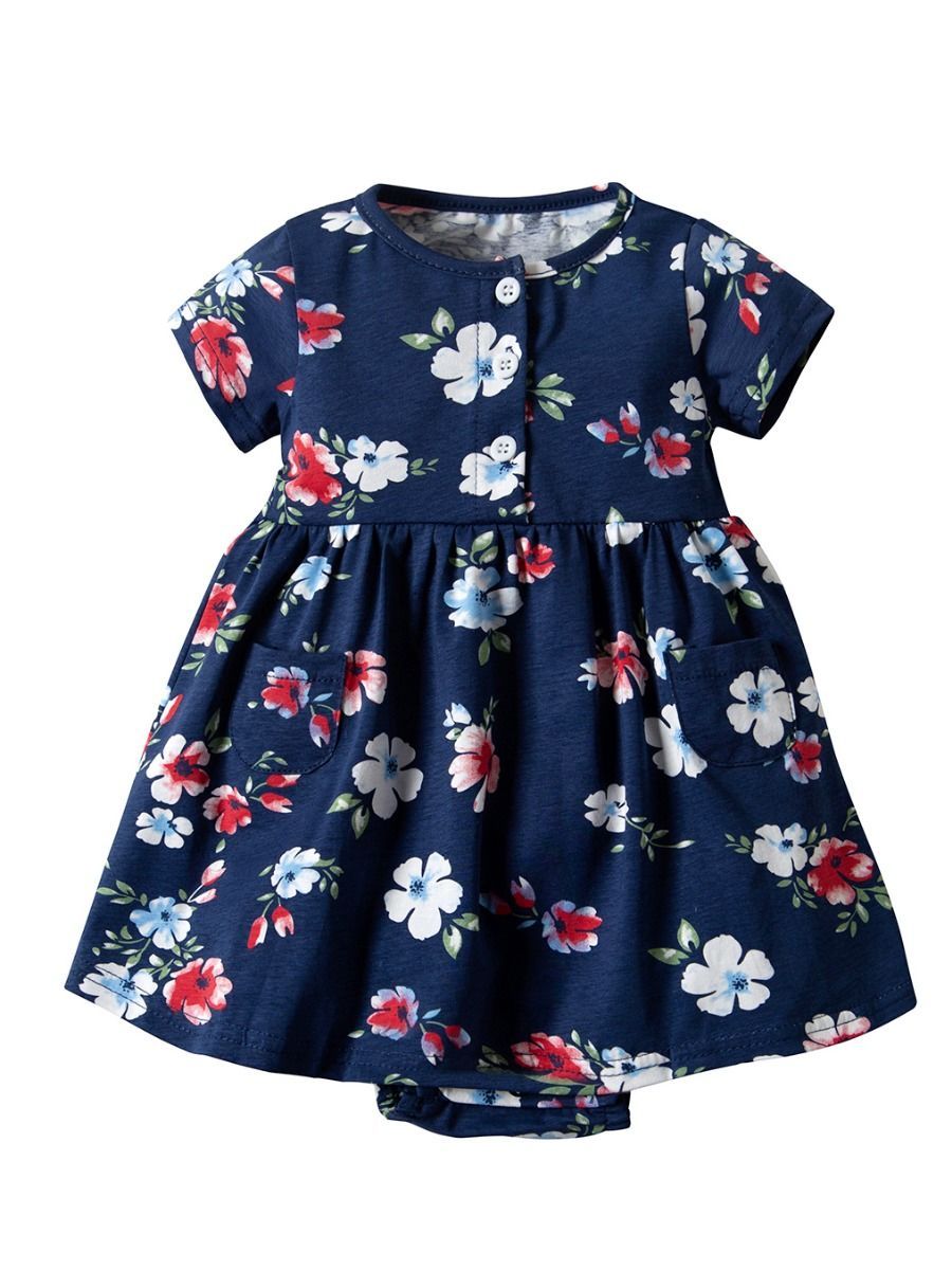 Hot Sale Baby Girl Floral Short Sleeve Romper Dress for Summer - dianjiang-