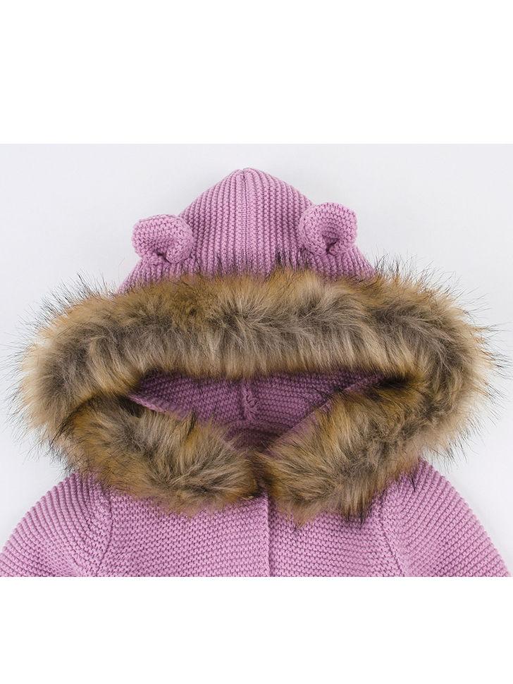 Cute Faux Fur Trimmed Ear Hooded Crochet Coat Winter Outwear - dianjiang-